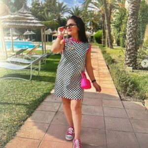 Zara nwt dress. Black and white check with pink trim.